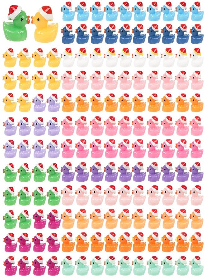 BeadRiver 160 PCS Tiny Christmas Ducks 16 Colors Little Mini Resin Ducks Christmas Hat Miniature Ornaments for Slime Dollhouse Fairy Garden Decoration - Image 1